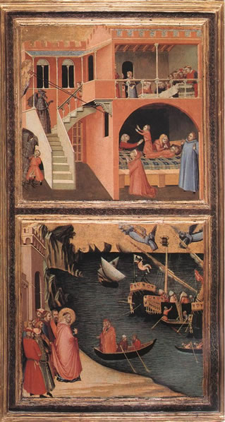 Ambrogio Lorenzetti - Miracoli di San Nicola da Bari, cm. 48 x 51, Galleria degli Uffizi, Firenze.